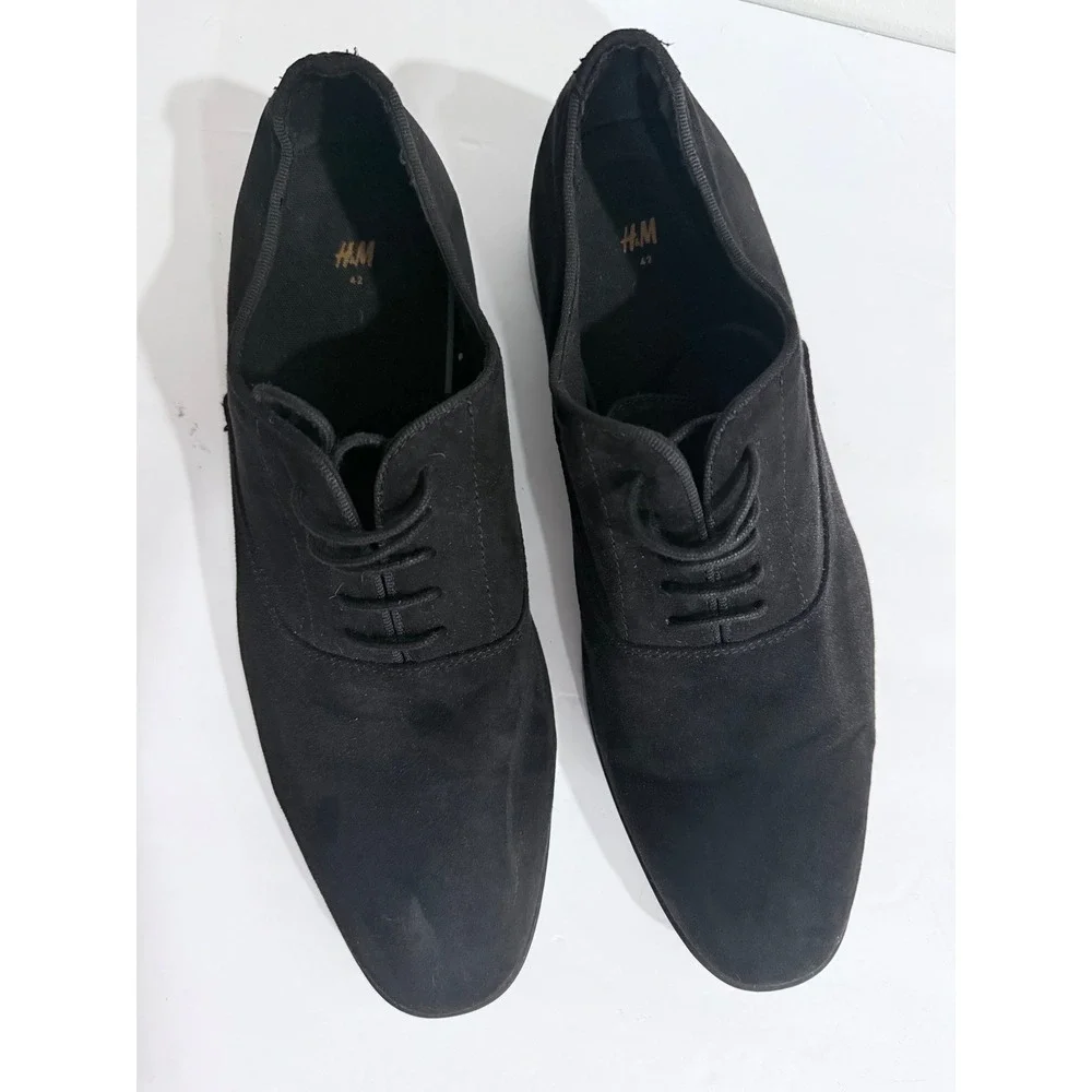 HM Mens Black Faux Suede Oxford Dress Shoes Lace Up Round Toe Size 42 US 9